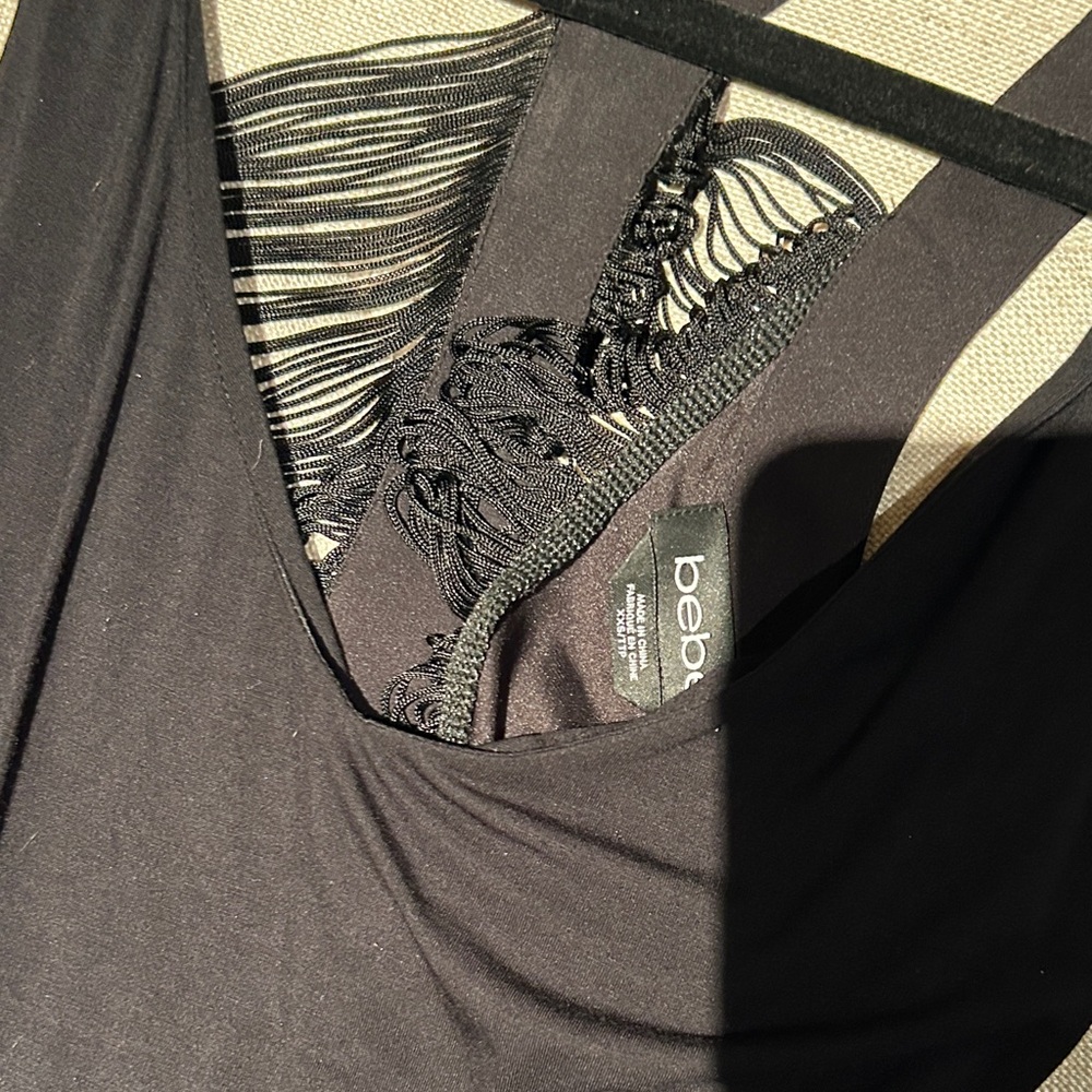 bebe Black Lace-Trim Scoop Neck Tank